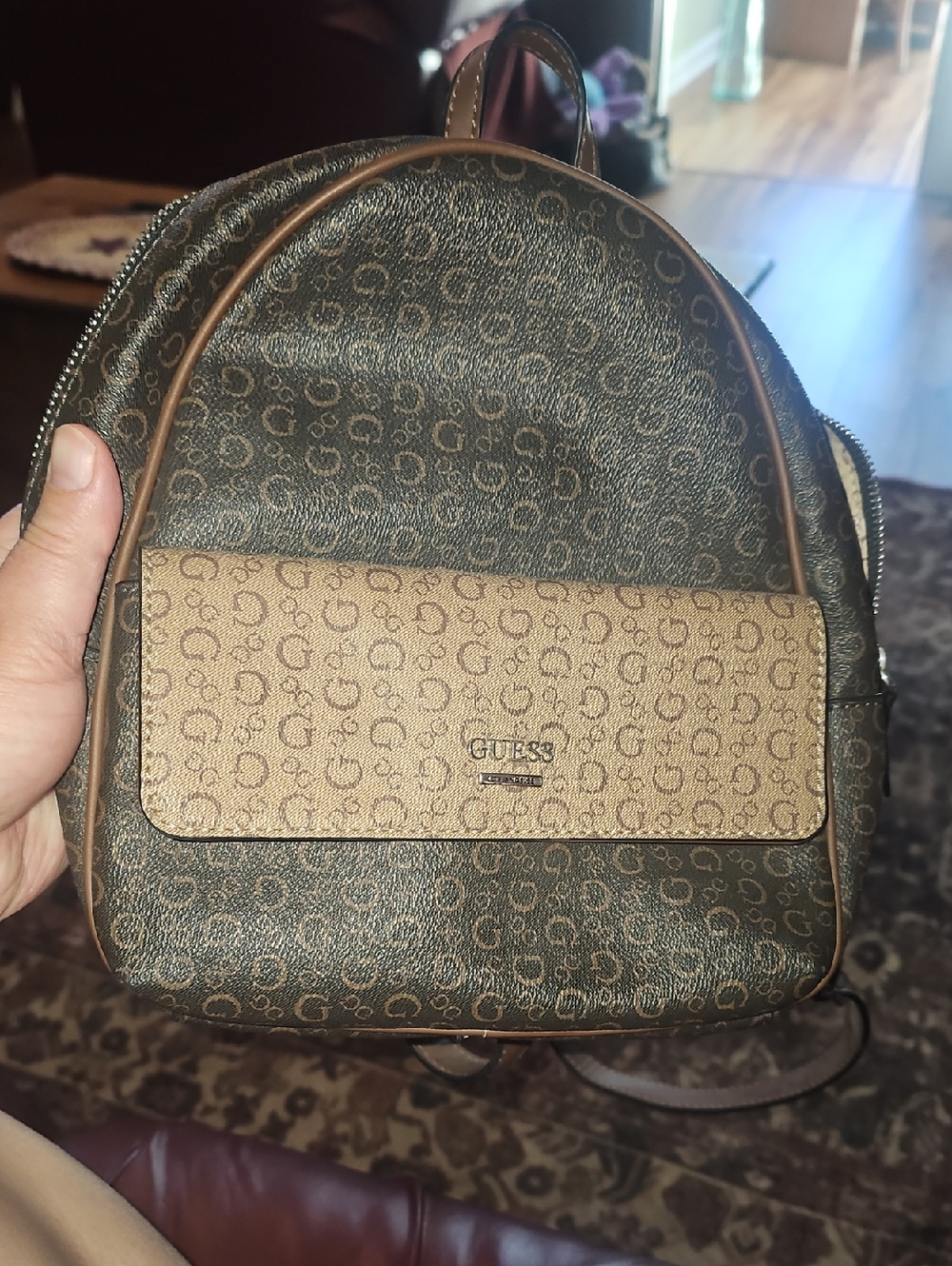 GUESS Brown/Tan Monogram Mini Backpack